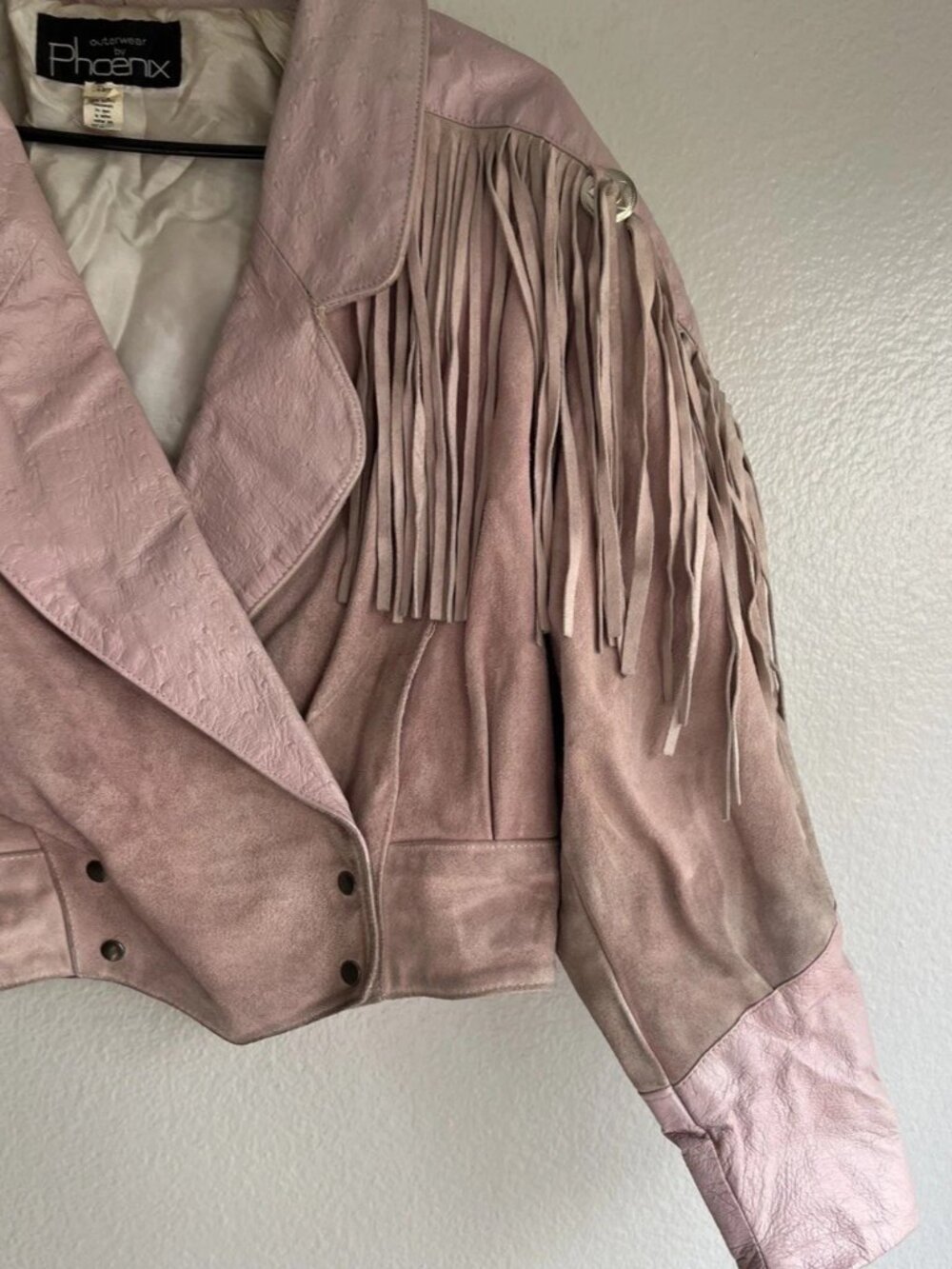 Vintage Phoenix Ostrich Fringe Leather Crop Jacket Womens L Western USA Made - Picture 9 of 15